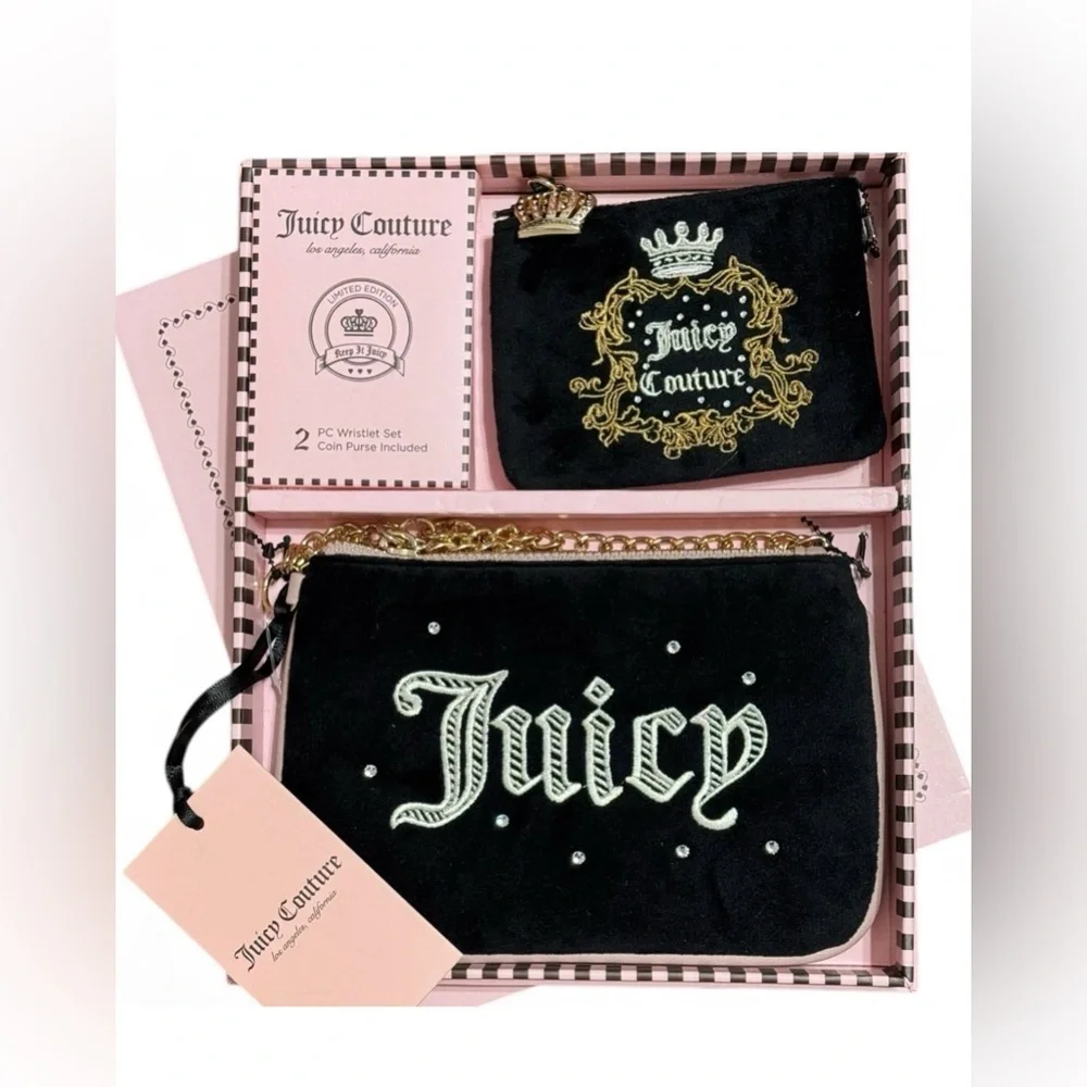 Juicy Couture Black and Gold Wristlet Duo Black Velvet, Limited Editin